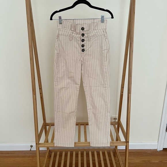 Free People Cream Pinstripe Cropped Pants - Picture 2 of 4
